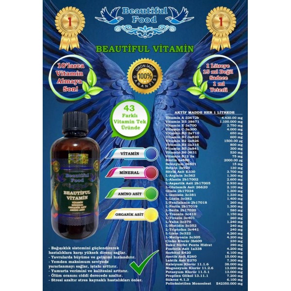 VİTAMİN 100 ML Beautiful Food Kuş Maması