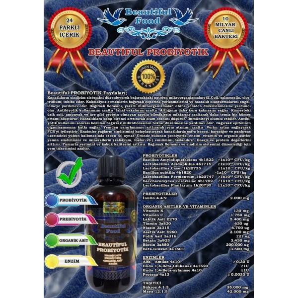PROBİYOTİK 100 ML Beautiful Food Kuş Maması