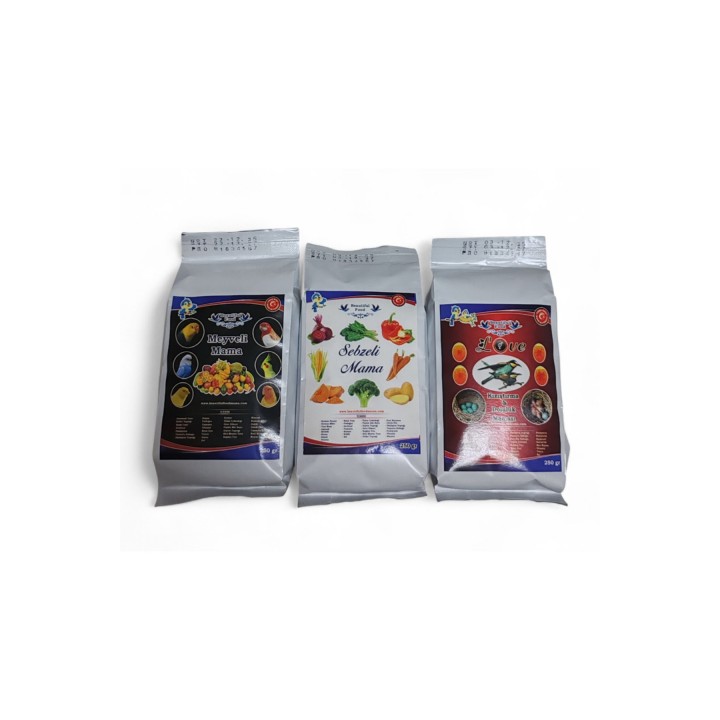 Beautiful Food Mama Kuş Maması 250 gr 3 lü lüks set (Sebzeli +Meyveli +Love)